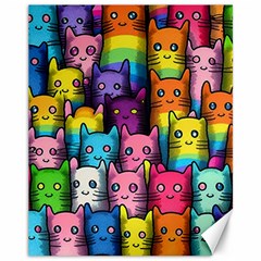 Cats Rainbow Pattern Colorful Feline Pets Canvas 11  X 14  by Ravend