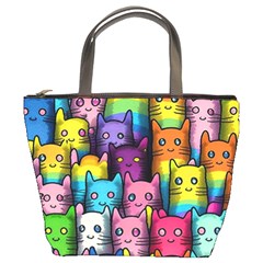 Cats Rainbow Pattern Colorful Feline Pets Bucket Bag by Ravend