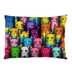 Cats Rainbow Pattern Colorful Feline Pets Pillow Case by Ravend