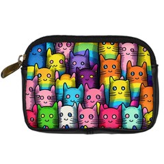 Cats Rainbow Pattern Colorful Feline Pets Digital Camera Leather Case by Ravend