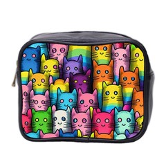 Cats Rainbow Pattern Colorful Feline Pets Mini Toiletries Bag (two Sides) by Ravend