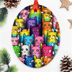 Cats Rainbow Pattern Colorful Feline Pets Ornament (oval Filigree) by Ravend