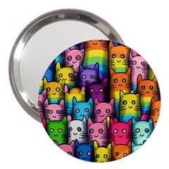 Cats Rainbow Pattern Colorful Feline Pets 3  Handbag Mirrors by Ravend