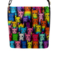 Cats Rainbow Pattern Colorful Feline Pets Flap Closure Messenger Bag (l) by Ravend