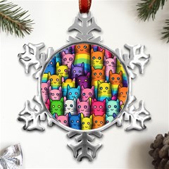 Cats Rainbow Pattern Colorful Feline Pets Metal Small Snowflake Ornament