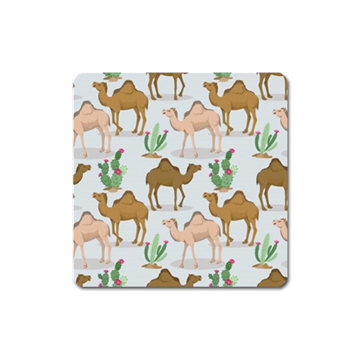 Camels-cactus-desert-pattern Square Magnet