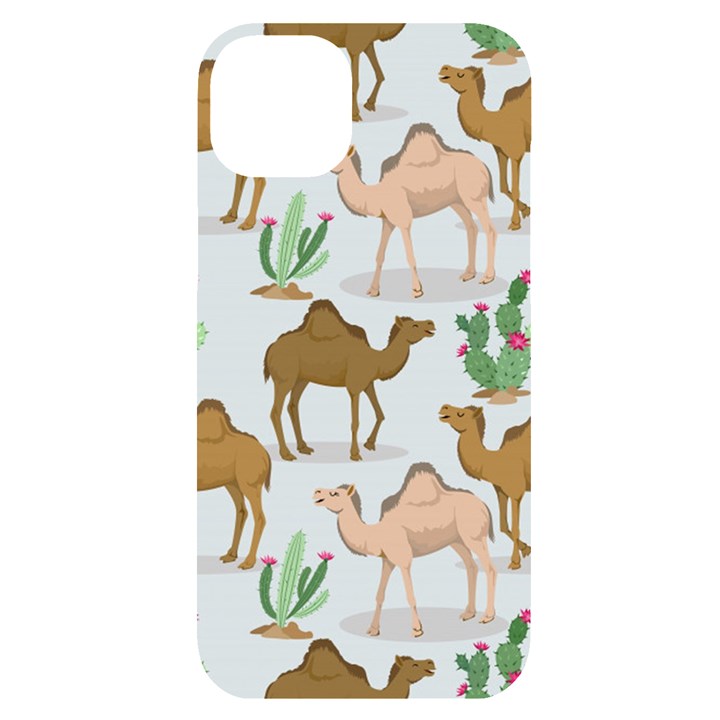 Camels-cactus-desert-pattern iPhone 14 Plus Black UV Print Case