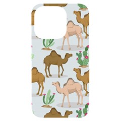 Camels-cactus-desert-pattern Iphone 14 Pro Black Uv Print Case by Salman4z