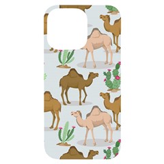 Camels-cactus-desert-pattern Iphone 14 Pro Max Black Uv Print Case by Salman4z