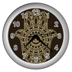 Hamsa-hand-drawn-symbol-with-flower-decorative-pattern Wall Clock (silver) by Salman4z