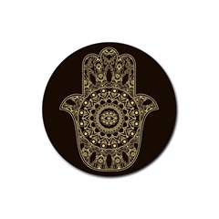 Hamsa-hand-drawn-symbol-with-flower-decorative-pattern Rubber Coaster (round) by Salman4z