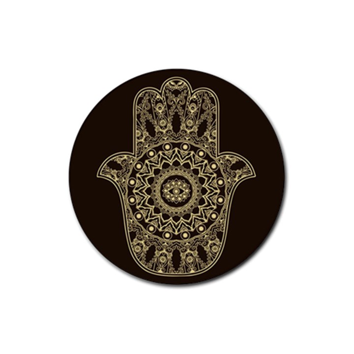 Hamsa-hand-drawn-symbol-with-flower-decorative-pattern Rubber Round Coaster (4 pack)