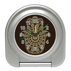 Hamsa-hand-drawn-symbol-with-flower-decorative-pattern Travel Alarm Clock by Salman4z