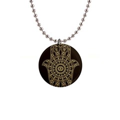 Hamsa-hand-drawn-symbol-with-flower-decorative-pattern 1  Button Necklace by Salman4z