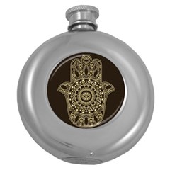 Hamsa-hand-drawn-symbol-with-flower-decorative-pattern Round Hip Flask (5 Oz) by Salman4z