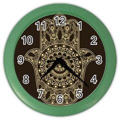 Hamsa-hand-drawn-symbol-with-flower-decorative-pattern Color Wall Clock by Salman4z