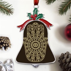 Hamsa-hand-drawn-symbol-with-flower-decorative-pattern Metal Holly Leaf Bell Ornament by Salman4z