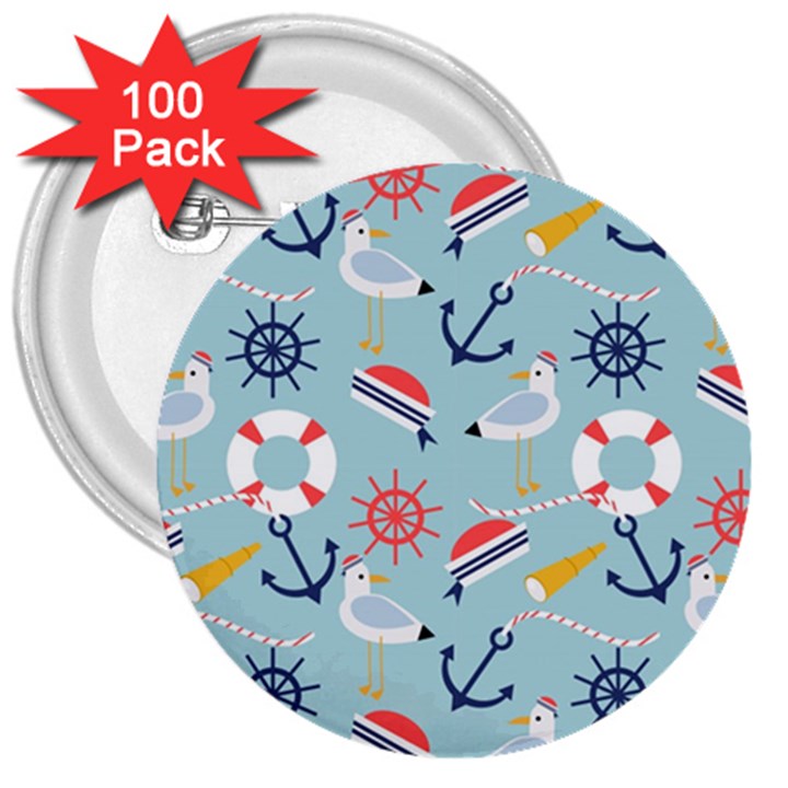 Nautical-marine-symbols-seamless-pattern 3  Buttons (100 pack) 