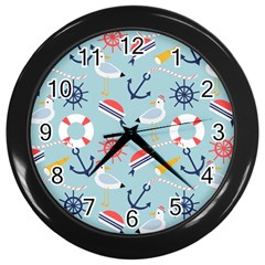 Nautical-marine-symbols-seamless-pattern Wall Clock (black) by Salman4z