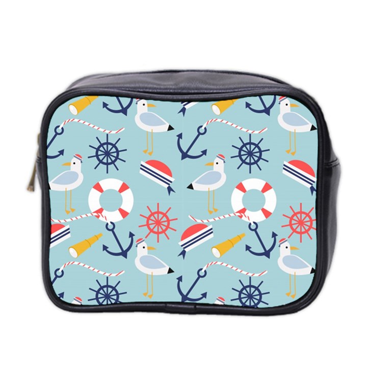 Nautical-marine-symbols-seamless-pattern Mini Toiletries Bag (Two Sides)