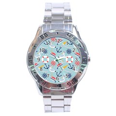 Nautical-marine-symbols-seamless-pattern Stainless Steel Analogue Watch by Salman4z