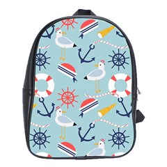 Nautical-marine-symbols-seamless-pattern School Bag (xl) by Salman4z