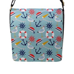 Nautical-marine-symbols-seamless-pattern Flap Closure Messenger Bag (l) by Salman4z