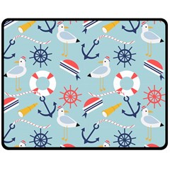 Nautical-marine-symbols-seamless-pattern Two Sides Fleece Blanket (medium) by Salman4z