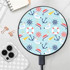 Nautical-marine-symbols-seamless-pattern Wireless Fast Charger(black) by Salman4z