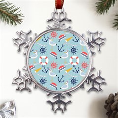 Nautical-marine-symbols-seamless-pattern Metal Large Snowflake Ornament