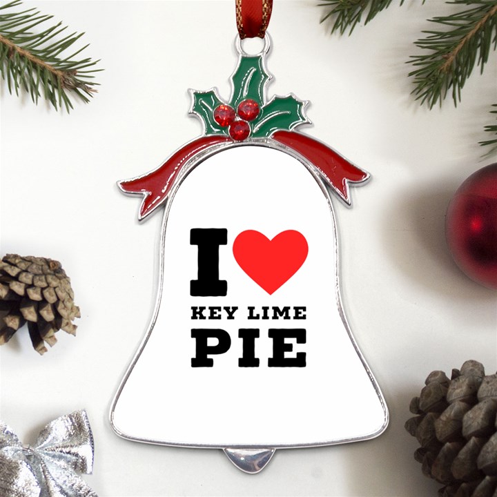 I love key lime pie Metal Holly Leaf Bell Ornament