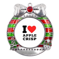 I Love Apple Crisp Metal X mas Ribbon With Red Crystal Round Ornament by ilovewhateva