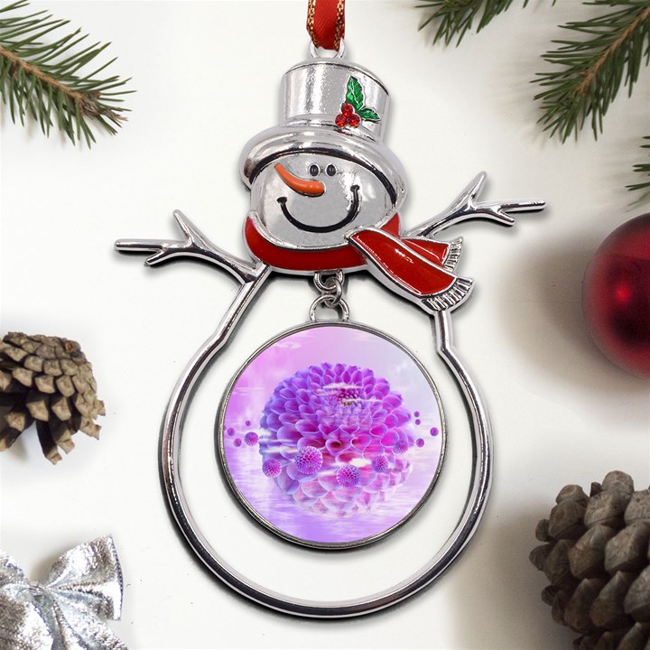 Dahlia Blossom Bloom Dahlias Fall Metal Snowman Ornament