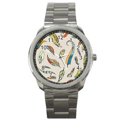 Vector-boho-doodle-feathers-seamless-pattern-illustration Sport Metal Watch by Salman4z