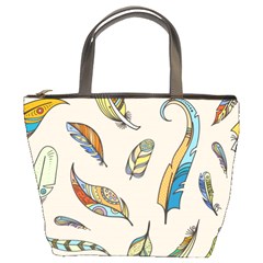 Vector-boho-doodle-feathers-seamless-pattern-illustration Bucket Bag by Salman4z