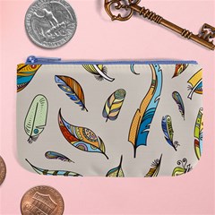 Vector-boho-doodle-feathers-seamless-pattern-illustration Large Coin Purse by Salman4z