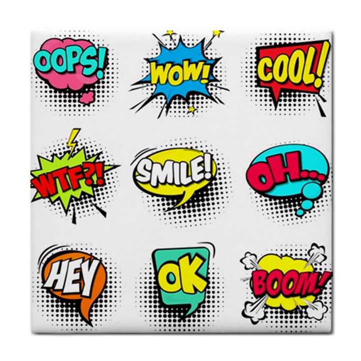 Set-colorful-comic-speech-bubbles Tile Coaster