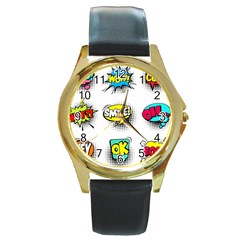 Set-colorful-comic-speech-bubbles Round Gold Metal Watch by Salman4z