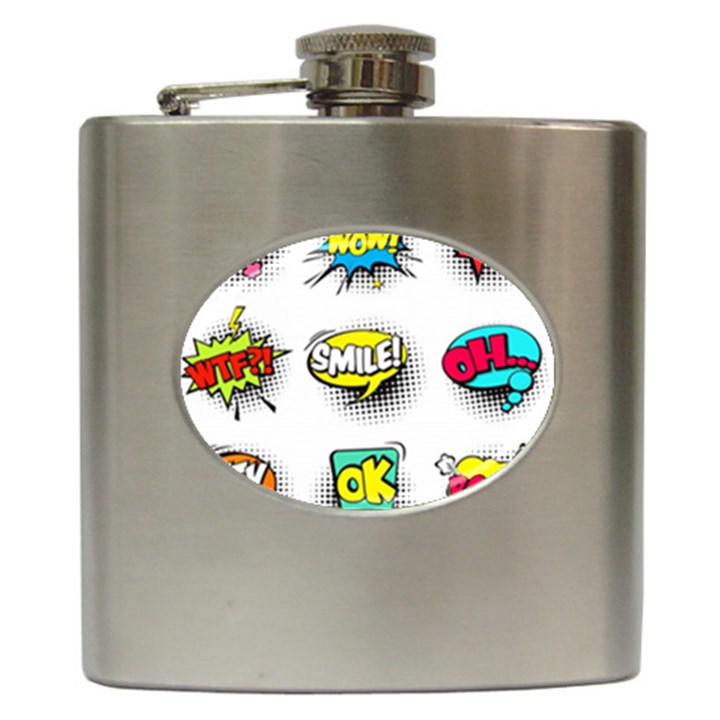 Set-colorful-comic-speech-bubbles Hip Flask (6 oz)