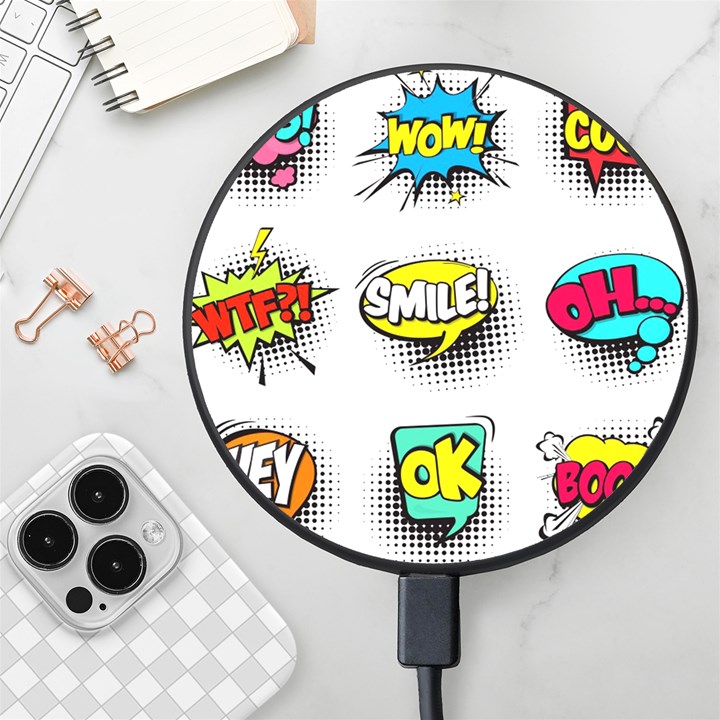 Set-colorful-comic-speech-bubbles Wireless Fast Charger(Black)