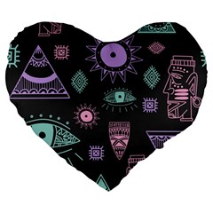 Vintage-seamless-pattern-with-tribal-art-african-style-drawing Large 19  Premium Heart Shape Cushions by Salman4z