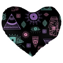 Vintage-seamless-pattern-with-tribal-art-african-style-drawing Large 19  Premium Flano Heart Shape Cushions by Salman4z