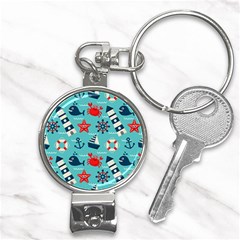 Seamless-pattern-nautical-icons-cartoon-style Nail Clippers Key Chain by Salman4z