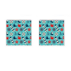 Seamless-pattern-nautical-icons-cartoon-style Cufflinks (square) by Salman4z