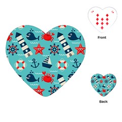 Seamless-pattern-nautical-icons-cartoon-style Playing Cards Single Design (heart) by Salman4z