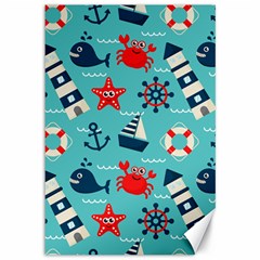 Seamless-pattern-nautical-icons-cartoon-style Canvas 12  X 18  by Salman4z