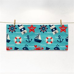 Seamless-pattern-nautical-icons-cartoon-style Hand Towel by Salman4z