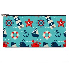 Seamless-pattern-nautical-icons-cartoon-style Pencil Case by Salman4z