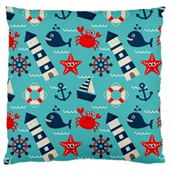 Seamless-pattern-nautical-icons-cartoon-style Large Premium Plush Fleece Cushion Case (one Side) by Salman4z