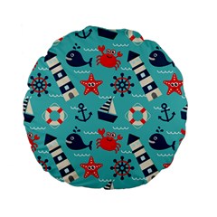 Seamless-pattern-nautical-icons-cartoon-style Standard 15  Premium Flano Round Cushions